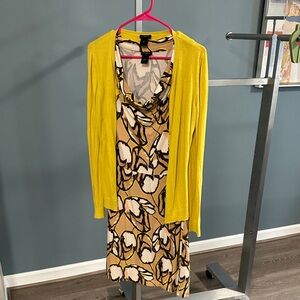 Ann Taylor Dress with Yellow Cardigan
